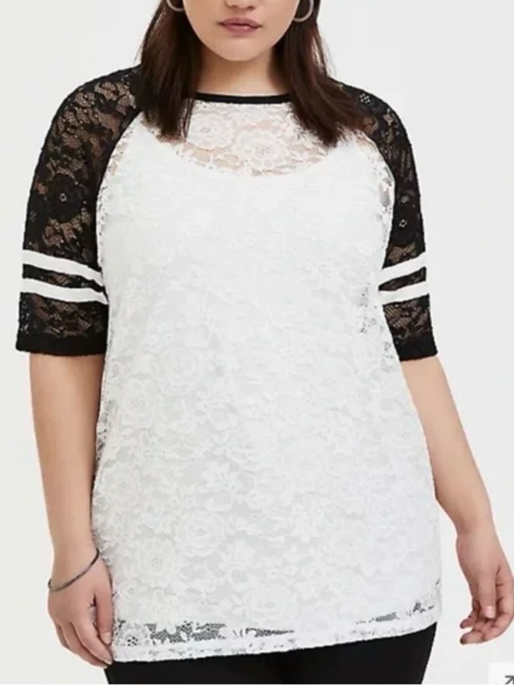 torrid Cream Lace Top with Black Neck Trim